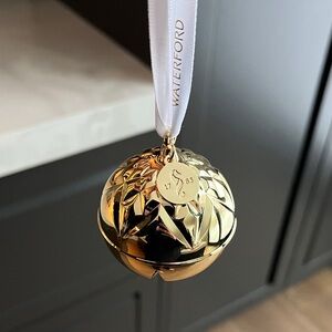 Waterford Ireland Christmas Tree Ornament, Golden Sleigh Bell Ribbon NWT in Box.